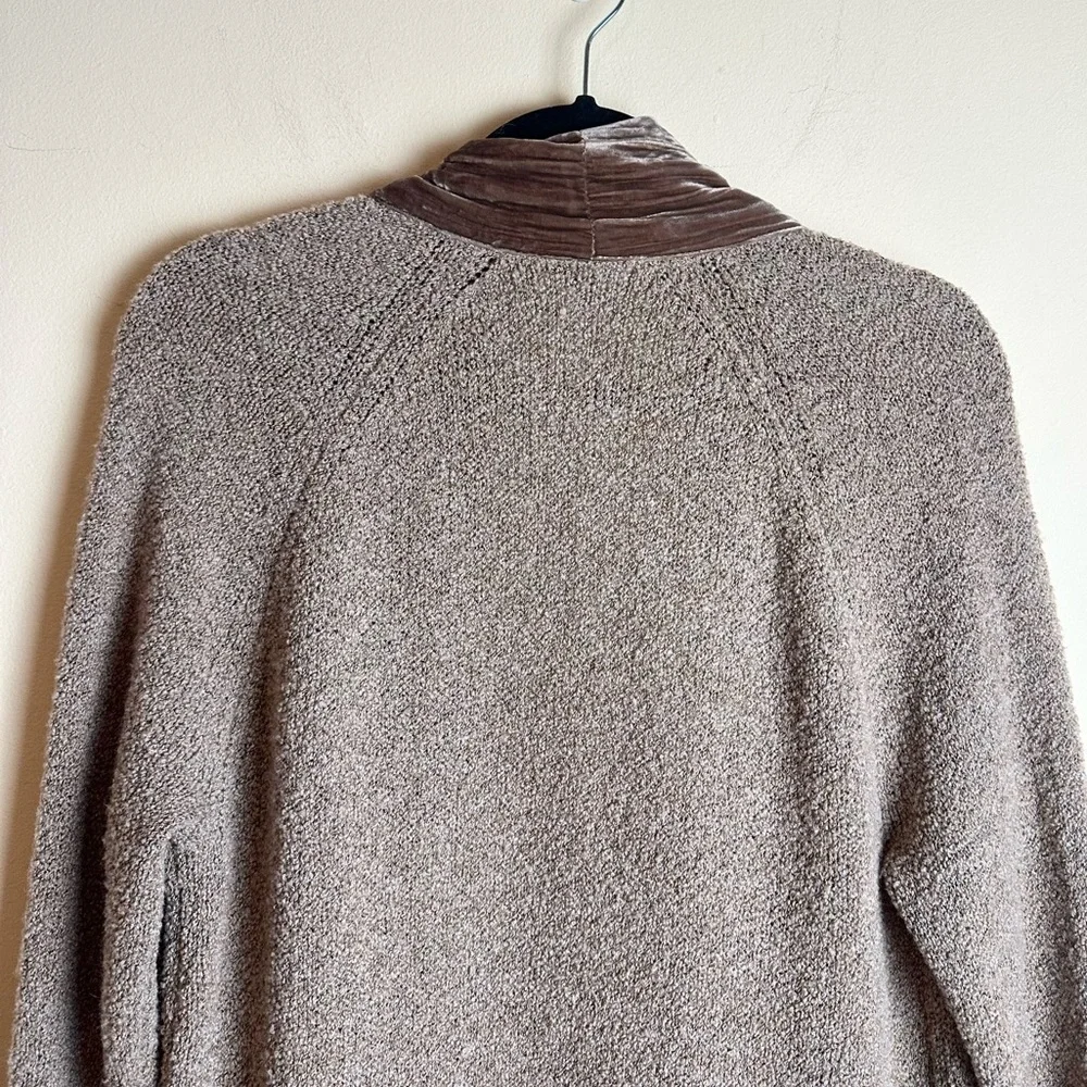 J. Jill Velvet Trim Merino Wool Silk Blend Brown Cardigan Duster Size Medium - Picture 6 of 16